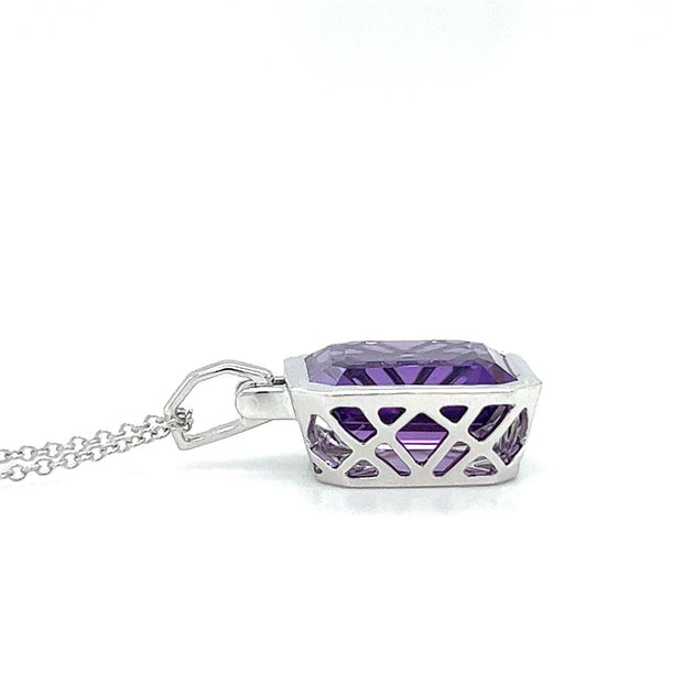 14k White Gold Amethyst Solitaire Necklace by Zeghani