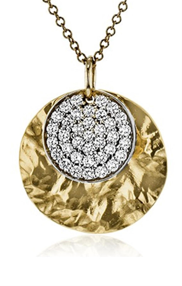 14k Yellow Gold Diamond Hammered Disc Necklace by Zeghani