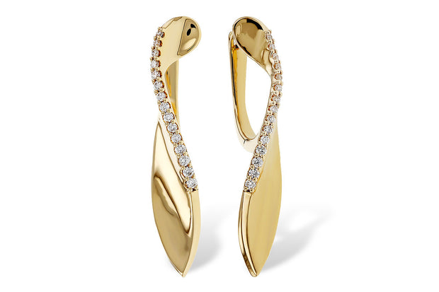 14k Yellow Gold Decorative Diamond Dangle Fashion Hoop Earrings by Allison Kaufman