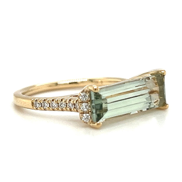 14k Yellow Gold Prasiolite (Green Quartz) & Diamond Ring