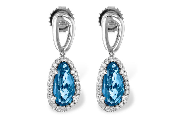 14k White Gold Blue Topaz & Diamond Dangle Earrings by Allison Kaufman