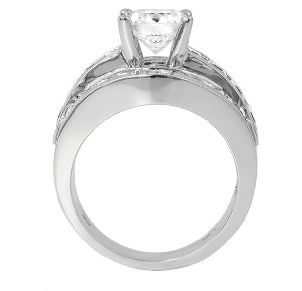 14k White Gold Channel Set Three Row Diamond Engagement Ring