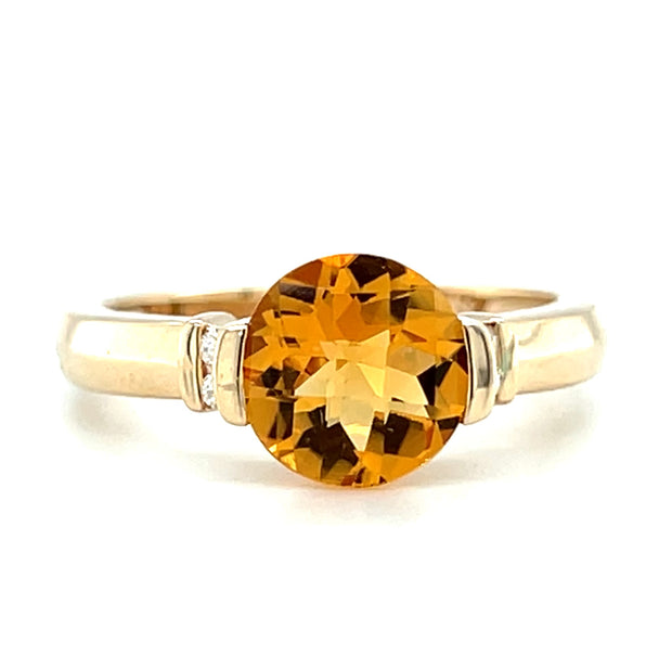 Pre-Owned 14k Yellow Gold Comtemporary Inspired Citrine & Diamond Fashion Ring
