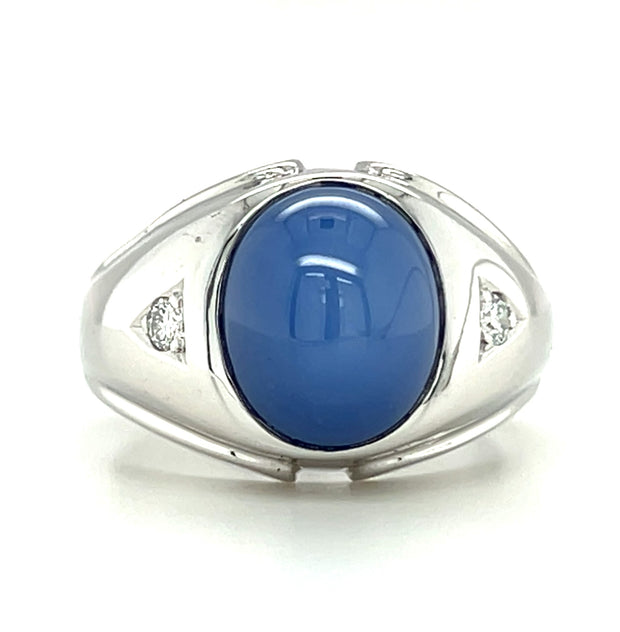 Pre-Owned 14k White Gold Synthetic Blue Star Sapphire & Diamond Fashion Ring
