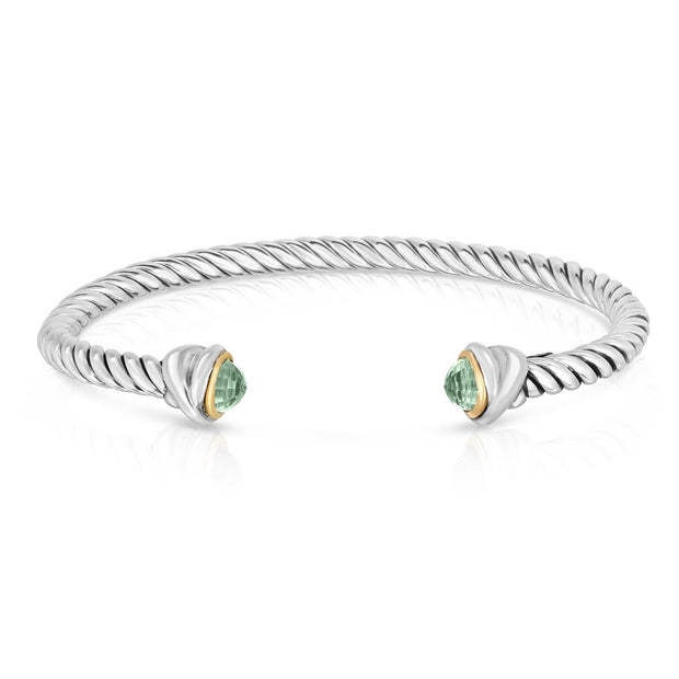 Sterling Silver & 18k Gold Classica Italian Cable Green Amethyst Bangle by Phillip Gavriel