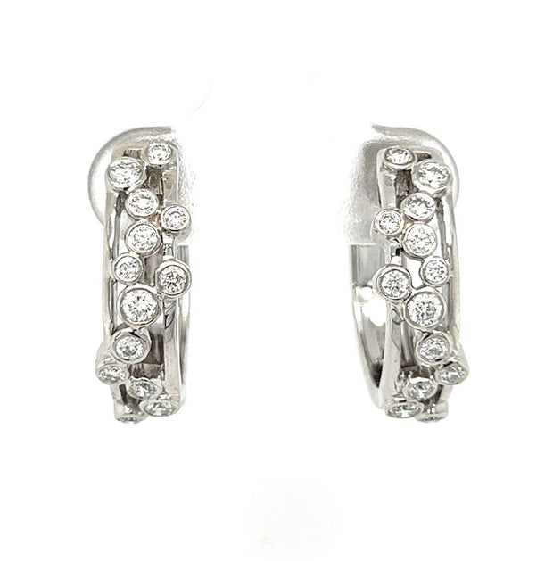 18k White Gold Bezel Set Diamond Hoop Fashion Earrings