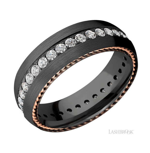 Zirconium Diamond Eternity & 14k Yellow Gold Accented Wedding Band by Lashbrook Designs