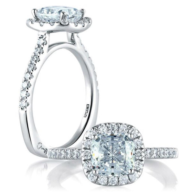 18k White Gold Cushion Halo Diamond Engagement Ring by A.JAFFE