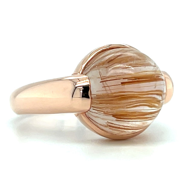 14k Rose Gold Cabochon Rutiliated Quartz Ring
