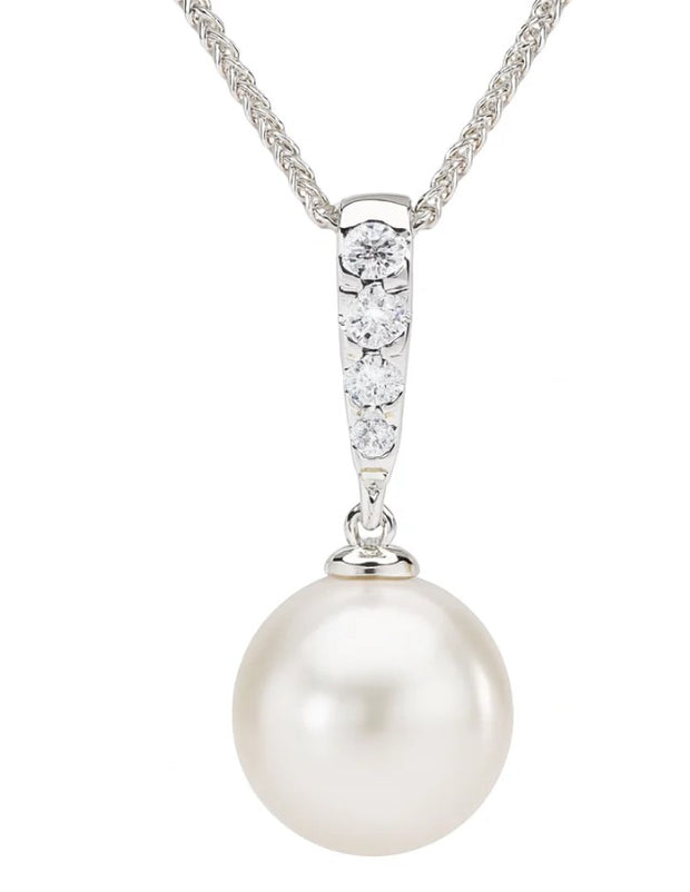 14k White Gold South Sea Pearl & Diamond Fashion Necklace