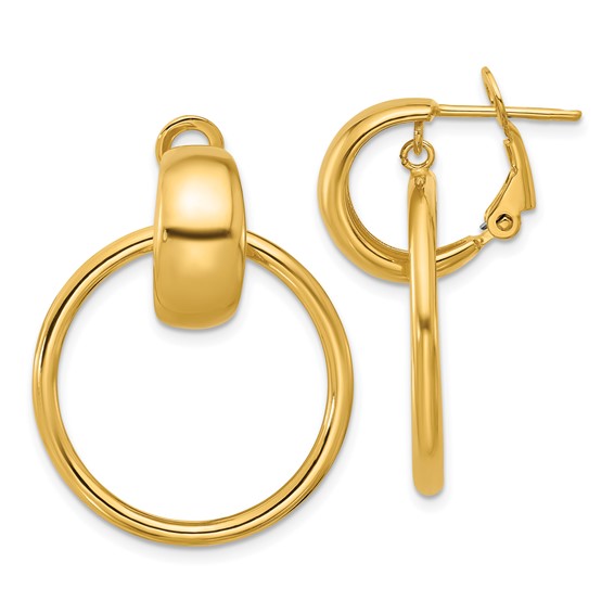 14k Yellow Gold Polished Circle Dangle Omega Back Earrings