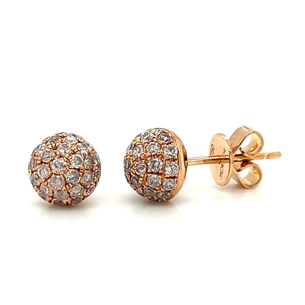 18k Rose Gold Fancy Pink Diamond Pave Ball Stud Earrings