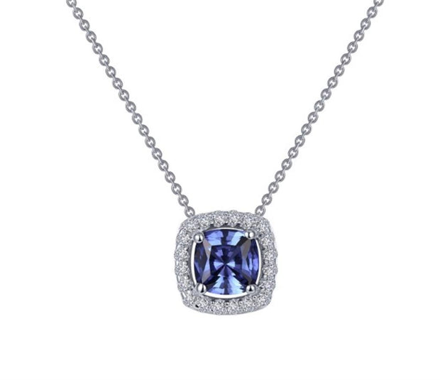 Sterling Silver Simulated Tanzanite & Diamond Halo Necklace by Lafonn