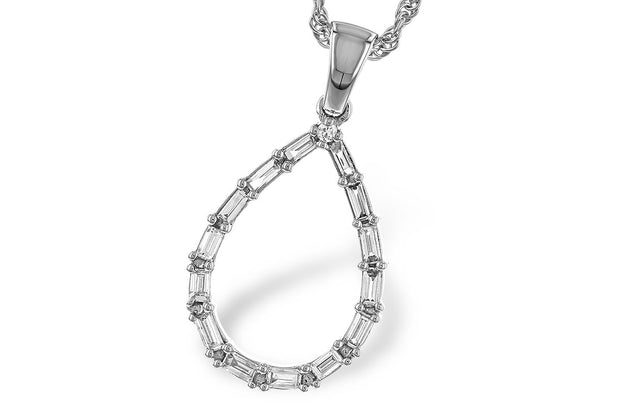 14k White Gold Baguette Diamond Pear Shape Drop Fashion Necklace by Allison Kaufman