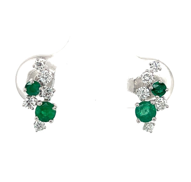14k White Gold Emerald & Diamond Fashion Stud Earrings