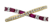14k Two Tone Contemporary Ruby & Diamond Criss Cross Fashion Ring