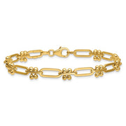 14k Yellow Gold Polished and Beaded Fancy Paperclip Link Fashion Bracelet