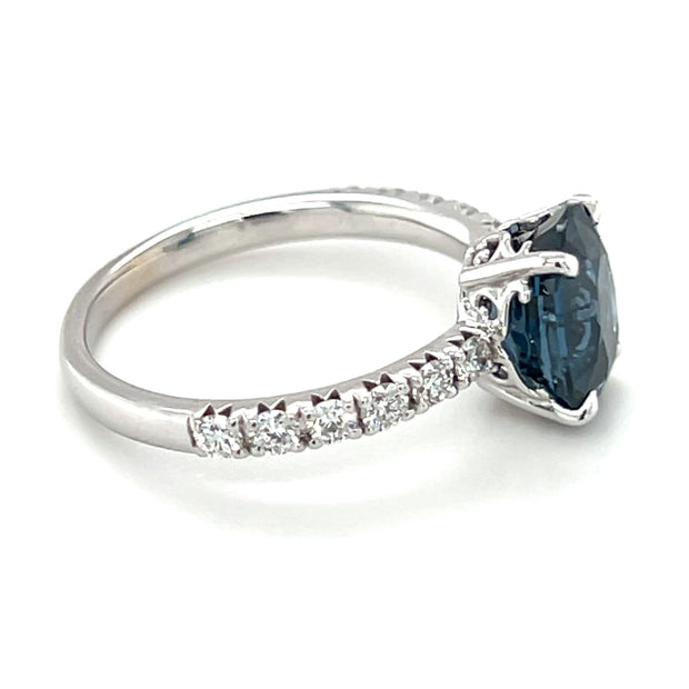14k White Gold Marine Blue Spinel & Diamond Ring by IJC