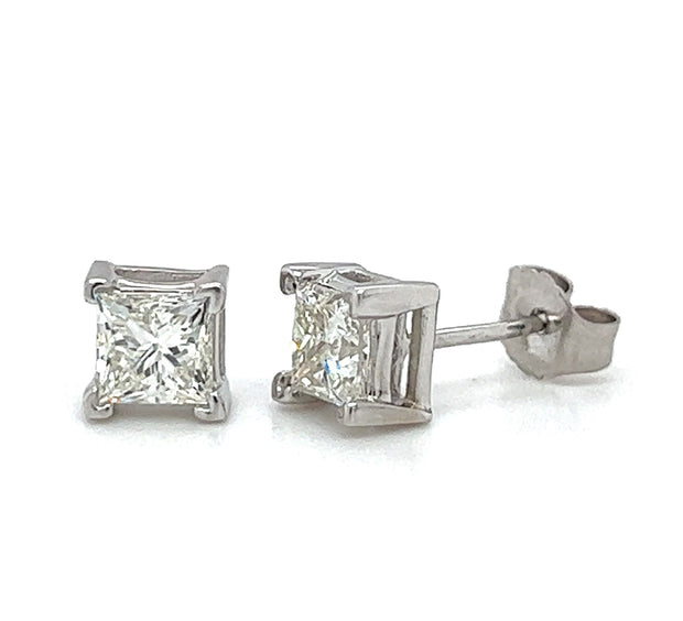 Pre-Owned 14k White Gold 1 CTW Princess Cut Diamond Stud Earrings
