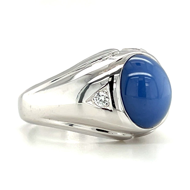 Pre-Owned 14k White Gold Synthetic Blue Star Sapphire & Diamond Fashion Ring