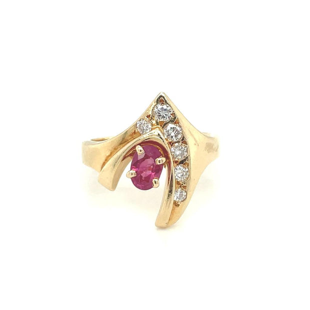 Pre-Owned 14k Yellow Gold Contemporary Ruby & Diamond Ring