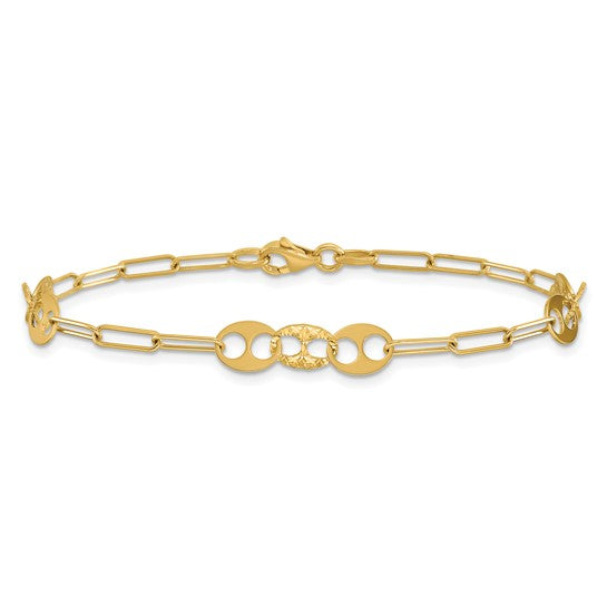 14k Yellow Gold Polished/Textured Fancy Link Fashion Bracelet