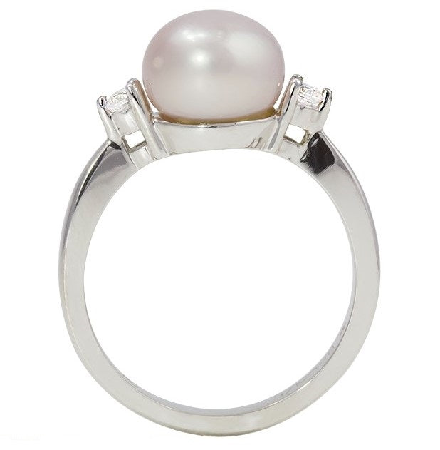 14k White Gold Akoya Cultured Pearl & Diamond Ring by Rego Designs