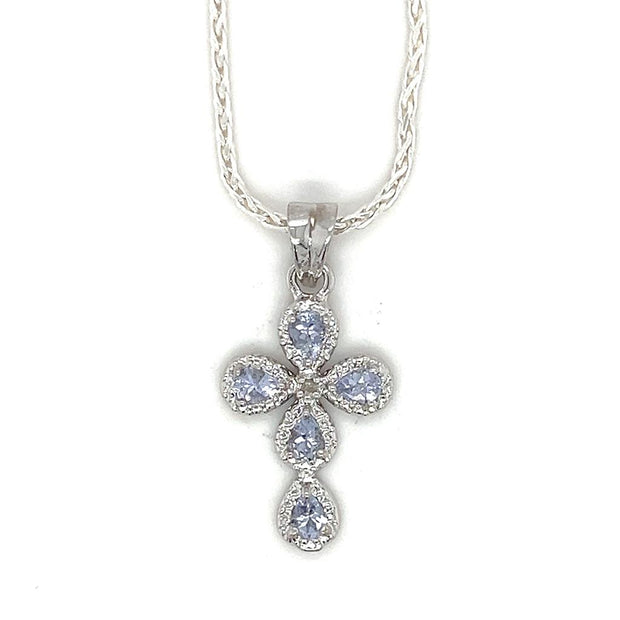 Sterling Silver Tanzanite & Diamond Cross Pendant