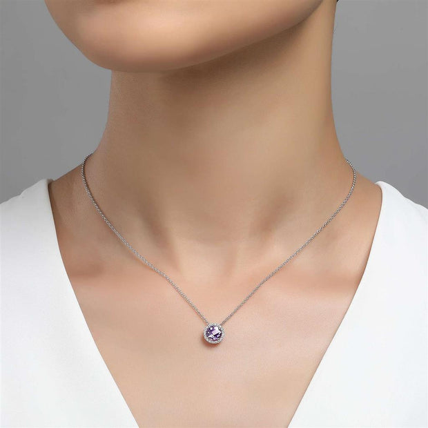 Sterling Silver Amethyst & Simulated Diamond Halo Necklace by Lafonn