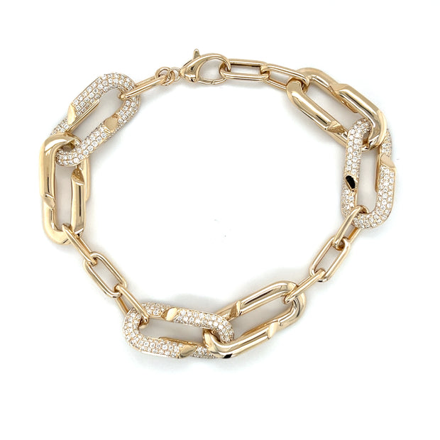 14k Yellow Gold Diamond Pave Paperclip Chain Bracelet