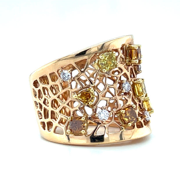 18k Rose Gold Fancy Color Diamond Honeycomb Band
