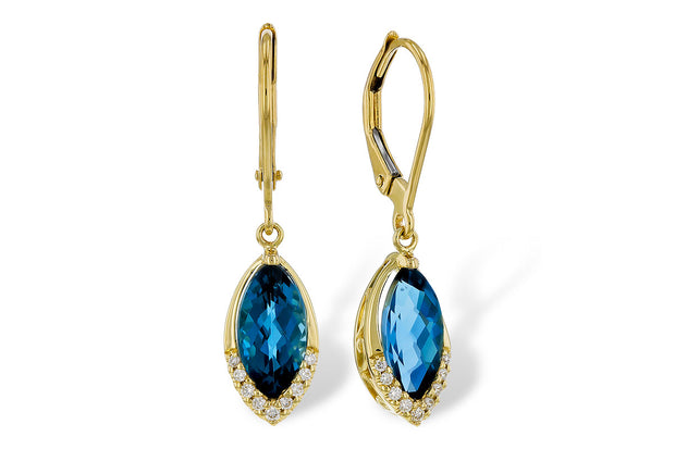 14k Yellow Gold London Blue Topaz & Diamond Drop Earrings by Allison Kaufman