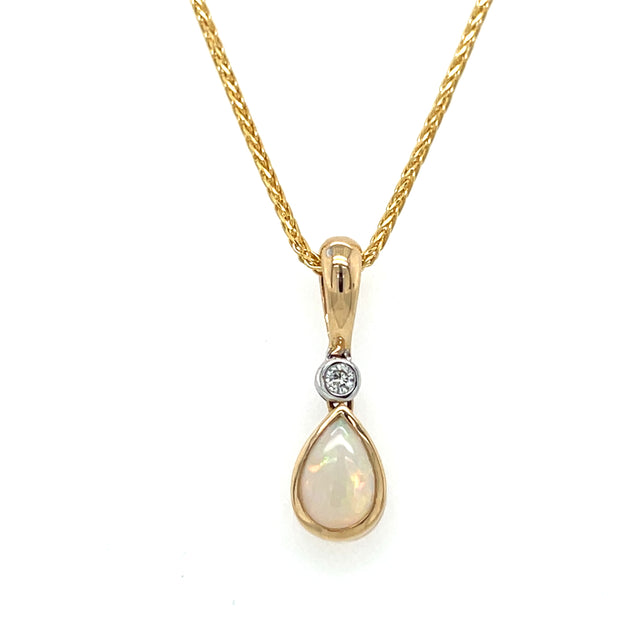 14k Two Tone Gold Opal & Diamond Pendant