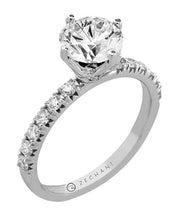 14k White Gold Classically Inspired Crown Setting Diamond Engagement Ring by Zeghani