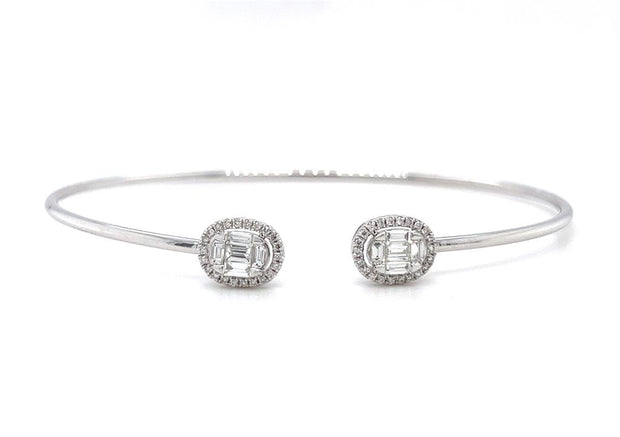 18k White Gold Oval Diamond Mosaic Fashion Cuff Bracelet