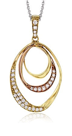 14k Yellow/Rose Gold Diamond Oval Circle Drop Necklace by Zeghani