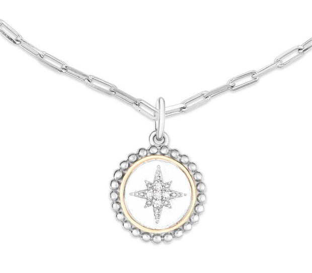 Sterling Silver & 18k Gold Diamond Accented North Star Medallion Necklace by Phillip Gavriel