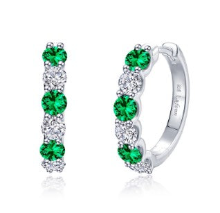 Sterling Silver Simulated Diamond & Lab Created Emerald Hoop Earrings by Lafonn