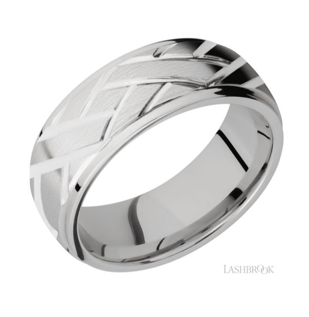 14k White Gold Domed Lattice Pattern Wedding Band by Lashbrook Designs