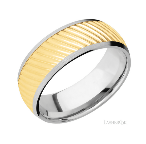 14k White/Yellow Gold Ripple Pattern Wedding Band by Lashbrook Designs