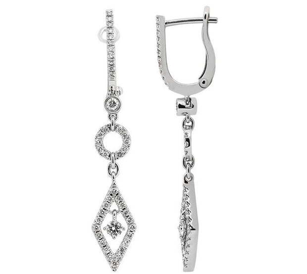 14k White Gold Geometric Style Diamond Drop Earrings by Rego Designs