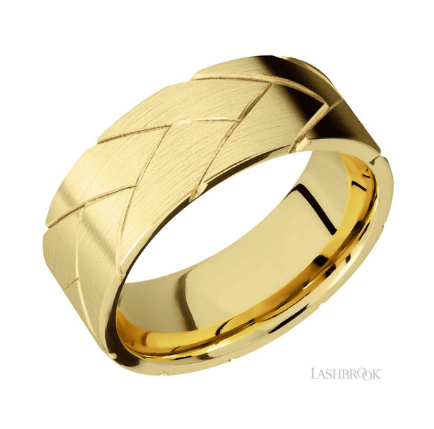 14k Yellow Gold Flatbraid Pattern Wedding Band by Lashbrook Designs