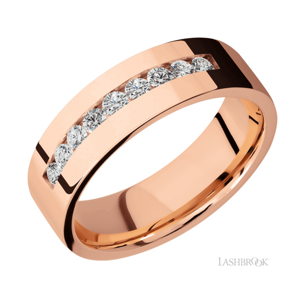14k Rose Gold Channel Set Diamond Wedding Band by Lashbrook Designs