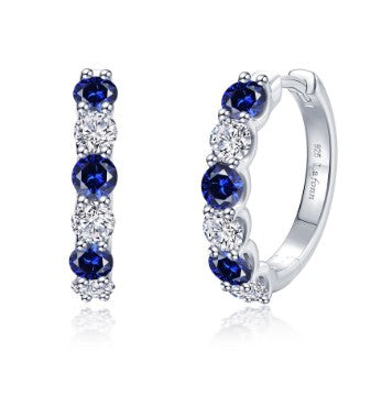 Sterling Silver Simulated Diamond & Lab Created Blue Sapphire Hoop Earrings