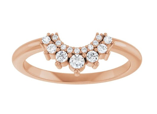 14k Rose Double Row Diamond Contour Wedding Band