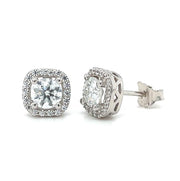 Sterling Silver Round Brilliant Lab Created Moissanite Cushion Halo Stud Earrings