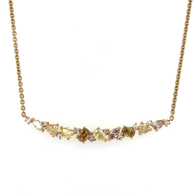 14k Yellow Gold Fancy Color Diamond Bar Necklace