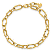 14k Yellow Gold Polished/Rope Texture Paperclip Link Fashion Bracelet