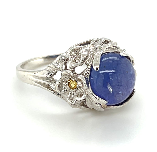 Pre-Owned Continuum Sterling Silver Nature Inspired Tanzanite & Synthetic Yellow Sapphire Fashion Ring