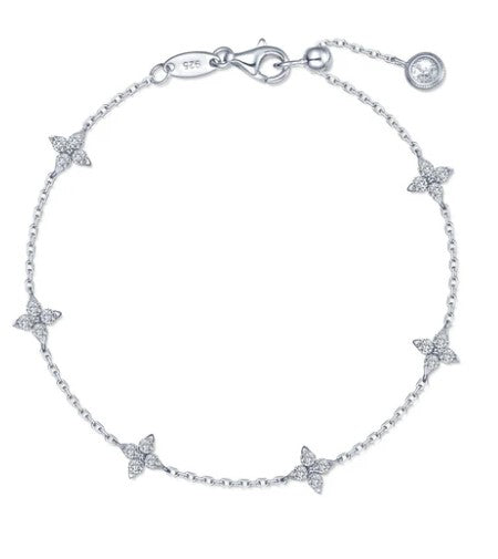 Sterling Silver Simulated Diamond Floral Diamond Station Bracelet by Lafonn